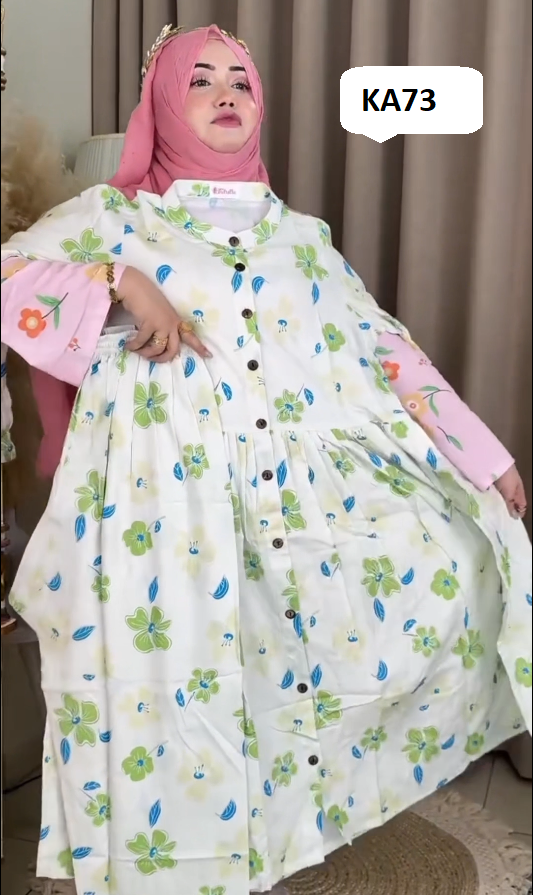 KA73 - ফ্যাশনবিডি প্রিমিয়াম ফ্লোরাল প্রিন্টেড হোয়াইট টু-পিস গাউন সেট