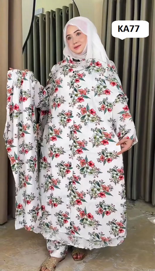 প্রিমিয়াম ফ্লোরাল টু-পিস সেট - ক্লাসিক হোয়াইট (Product Code: KA77)