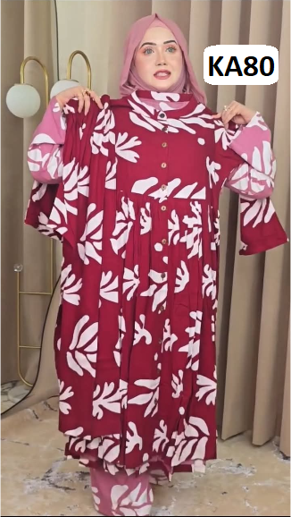 বোল্ড মেরুন লিফ প্রিন্ট টু-পিস সেট (Product Code: KA80)